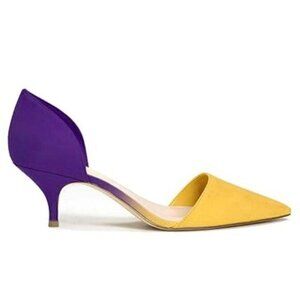 FOWT Women Closed Pointed Toe Kitten Heel Pumps Slip On Two Toned D'Orsay